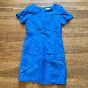 Chadwick's blue linen blend short sleeve knee length sheath dress size 12 b3